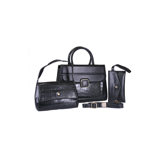 3-Piece Crocodile Embossed Handbag Set