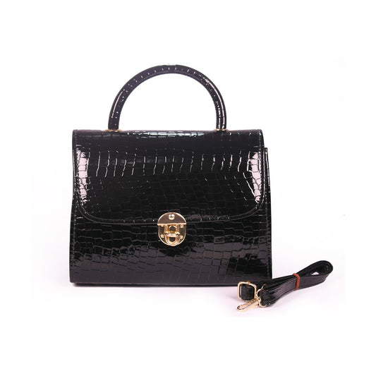 VIVANA Elegant Patent Black Crocodile-Pattern Handbag